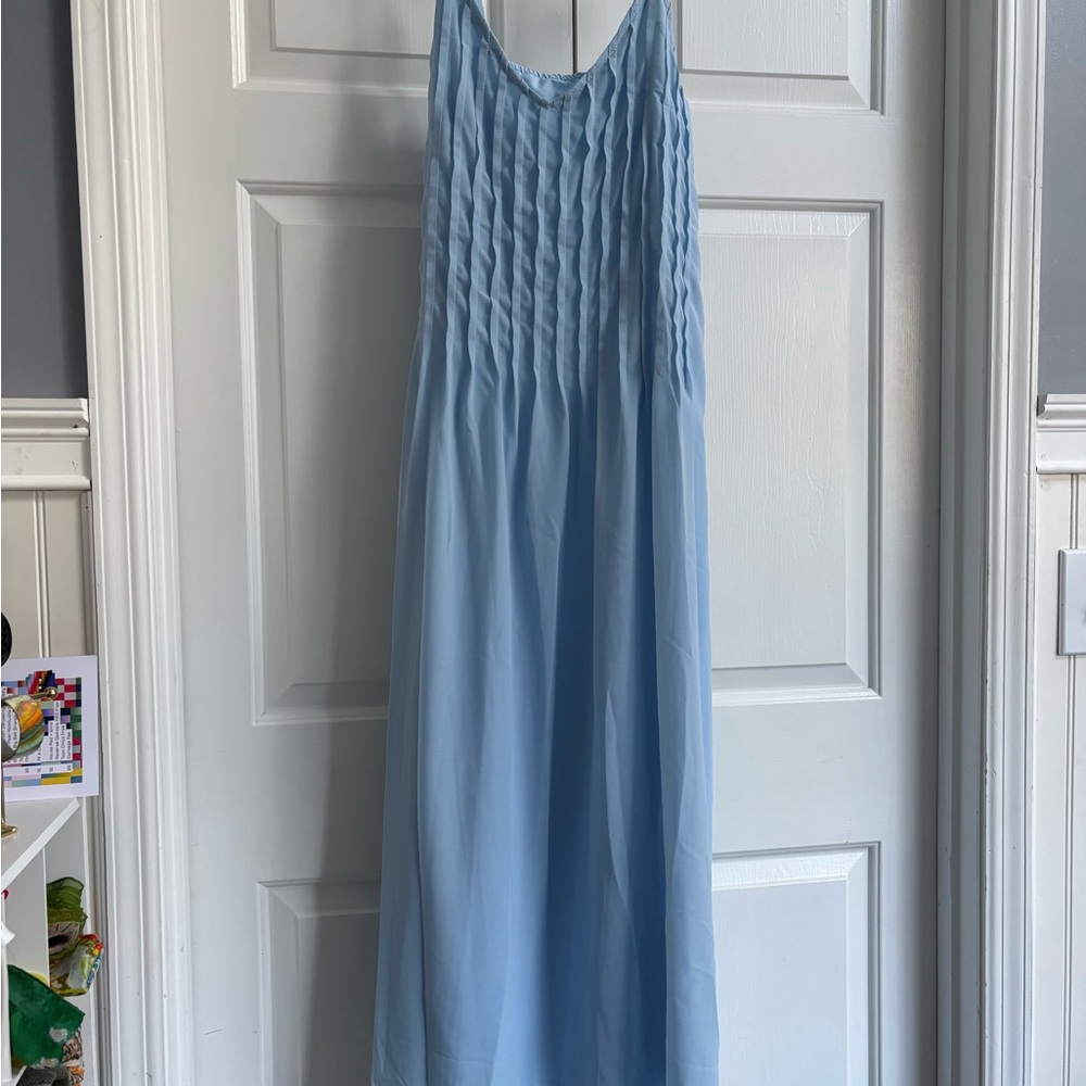 Elegant Light Blue Pleated Dress